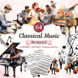 Klassieke muziek Clipartbundel, orkest, muziekclipart, bladmuziek, symfonie, opera, piano, muzikant, instrumentaal