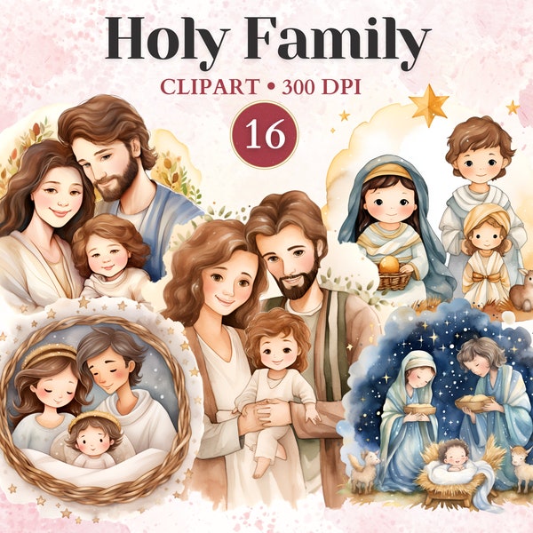 Holy Family Clipart, Nativity Scene, Holy Family Icon, Jesus Clipart, Catholic, Christmas Invitation, Scrap Book