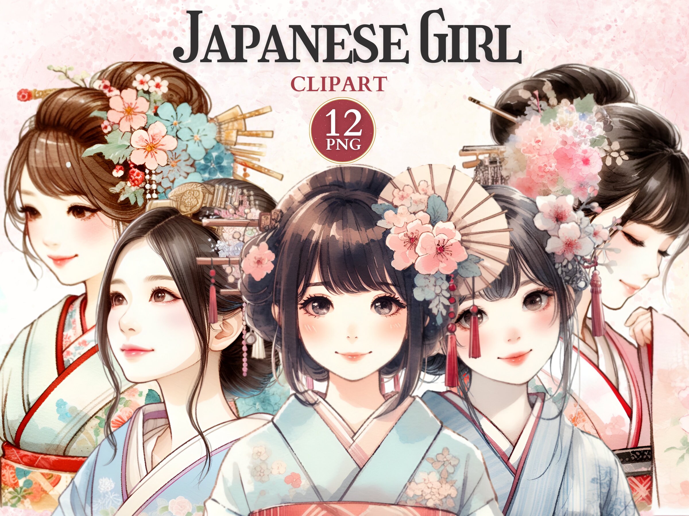Japanese Girl Clipart, Japanese Geisha, Kimono Png, Sakura