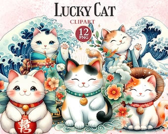 Lucky Cat Clipart, Waving Cat, Maneki Neko, Japan Clipart, Cultural Symbols, Cultural Art, Manekineko, Asian Design