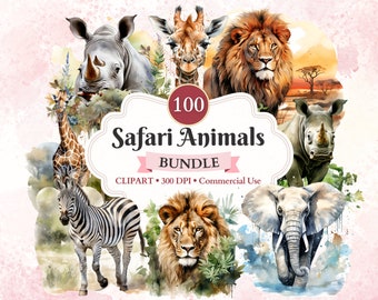 Paquete de imágenes prediseñadas de animales de Safari, león, elefante, jirafa, animal de sabana, vida silvestre africana, imágenes prediseñadas de la selva, imagen de la naturaleza