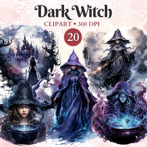 Dark Witch Clipart, Watercolor, Witchcraft Clipart, Witch png, Witches, Sorcery Clipart, Ephemera, Mystical, Fairytale, Magical Fantasy