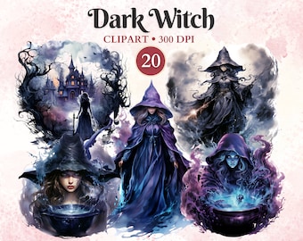 Ciemna Wiedźma Clipart, Akwarela, Clipart Czarodziejski, Wiedźma png, Wiedźmy, Clipart Czarodziejski, Ephemera, Mistyczny, Bajkowy, Magiczna Fantastyka