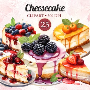 Clipart de tarta de queso, clipart de postre, panadería, dulce delicia de verano, acuarela png, png transparente, descarga instantánea