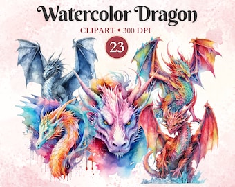 Watercolor Dragon Clipart, Dragons Illustration, Dragon Art, Fantasy Clipart, Watercolor Png, Transparent Png, Instant Download
