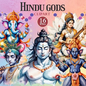 Hindu Gods Clipart, Diwali Clipart, Lord Ganesha, Hindu Deity, Indian Goddess, Cultural Symbols, Krishna Vector Art