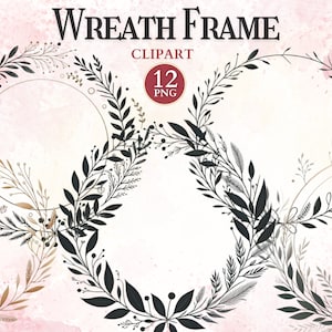 Wreath Frame Clipart, Printable Flower Photo Frames Png, Picture Ornament, Floral Borders Clipart, Decorative Elements, Sublimation Design