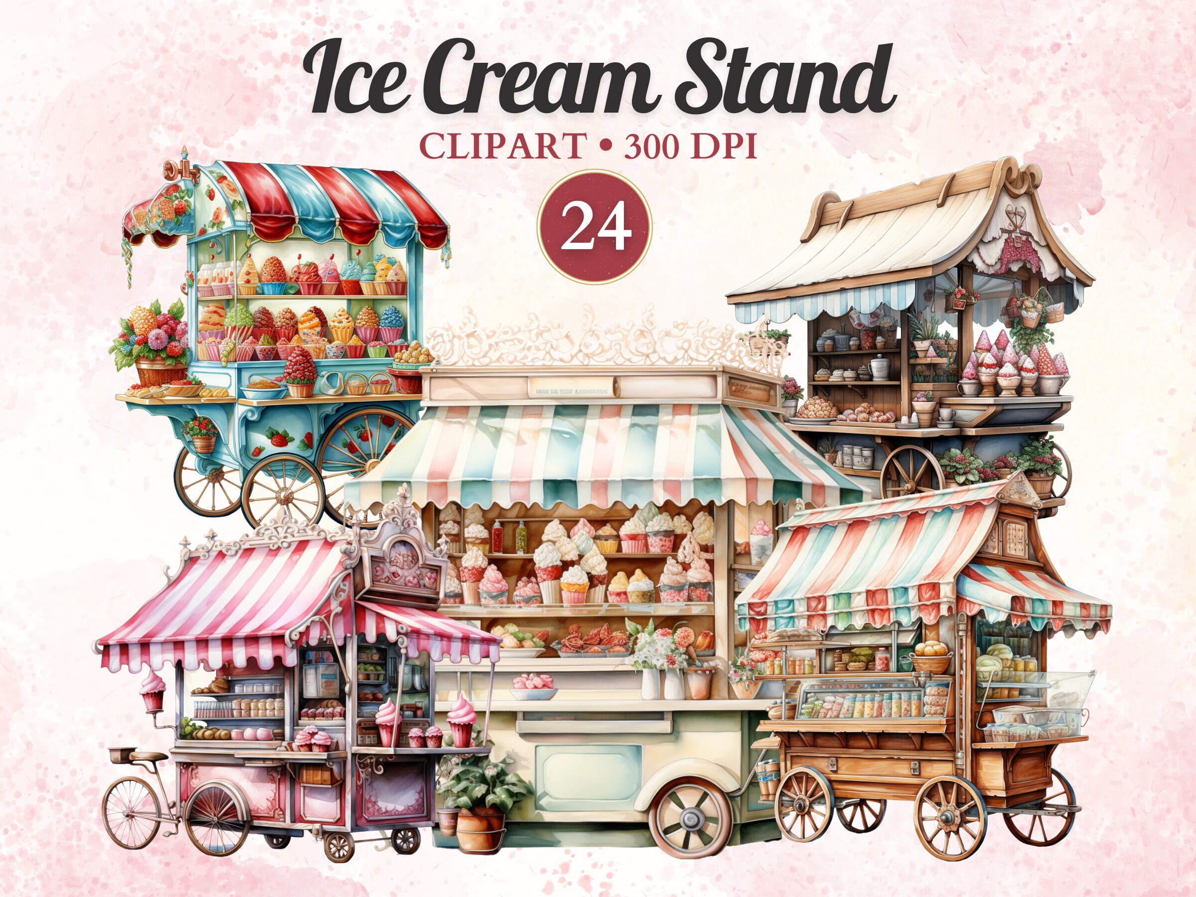 Ice Cream Stand Clipart, Ice Cream Truck, Summer Graphics, Beach