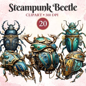 Steampunk Beetle Clipart, Steampunk Ephemera, Vintage Style Bug, Historia de fantasía, Suministro de diario basura, Libro de chatarra