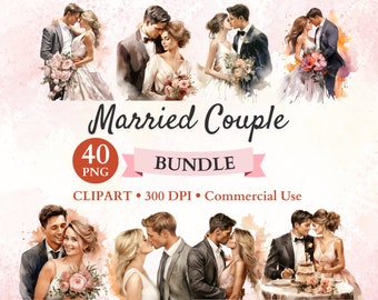 Married Couple Clipart Bundle, Wedding Set Clipart, Romantic Clipart, Wedding Clipart, Marriage Png, Transparent Png, Commercial Use