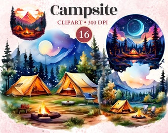 Zeltplatz Clipart, Tent Camping, Camping Vektor, Wald Grafiken, Outdoor Adventure, Entdecker Clipart