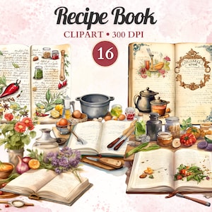 Recipe Book Clipart, Cookbook Clipart, Cooking Clipart, Kitchen Clipart, Cooking Png, Cooking Vector, Baking, Food Vector