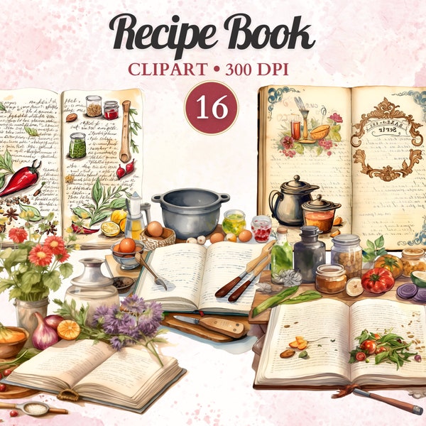 Recipe Book Clipart, Cookbook Clipart, Cooking Clipart, Kitchen Clipart, Cooking Png, Cooking Vector, Baking, Food Vector