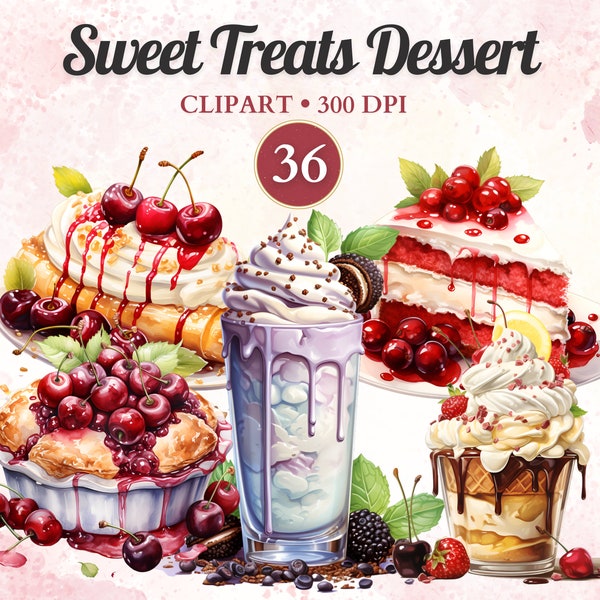 Sweet Treats Dessert Clipart, Tasty Dessert, Sweet Summer Delight, Watercolor Png, Transparent Png, Instant Download