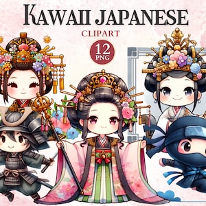 Kawaii Japanese Clipart, Japanese Culture, Female Warrior Art, Kimono Png, Chibi Clipart, Kawaii Printable Stickers, Cute Ninja