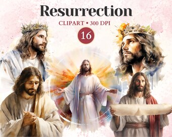 Resurrection Clipart, Easter Church Clipart, Church Graphics, Watercolor Cross, Resurrected, He Is Risen