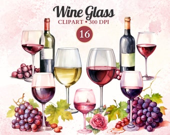 Wine Glass Clipart, Wine Glass Png, Wine Clipart, Wine Bottle, Red Wine, White Wine, Grapes Clipart, Grapes and Wine, Alcohol