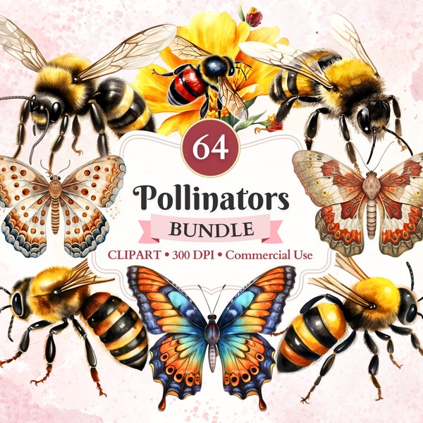 Pollinators Clipart Bundle, Insect Clipart, Silhouette, Entomology, Animal Vector, Nature, Scientific Illustration, Commercial Use