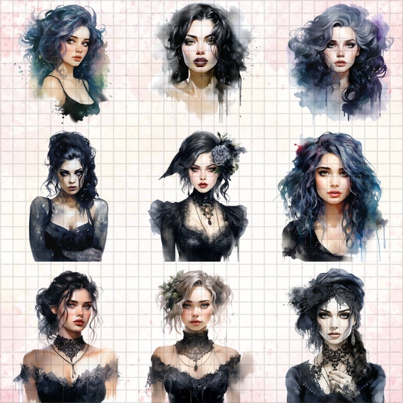 Glamour Goth - PNG pack, spooky clipart, goth makeup