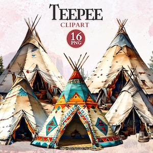 May include: A set of five colorful teepees with intricate patterns and designs. The teepees are made of canvas and have wooden poles. The teepees are set against a backdrop of a desert landscape with trees and mountains.