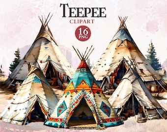 May include: A set of five colorful teepees with intricate patterns and designs. The teepees are made of canvas and have wooden poles. The teepees are set against a backdrop of a desert landscape with trees and mountains.