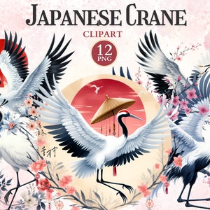 Clipart kraanvogel, kraanvogel Clipart, Japanse cultuur, culturele symbolen, culturele kunst, Sakurabloem, Aziatische bloemsierkunst