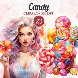 Watercolor Candy Clipart, Lollipops Clipart, Rainbow Sweets Clipart, Candy Bowl, Watercolor Png, Transparent Png