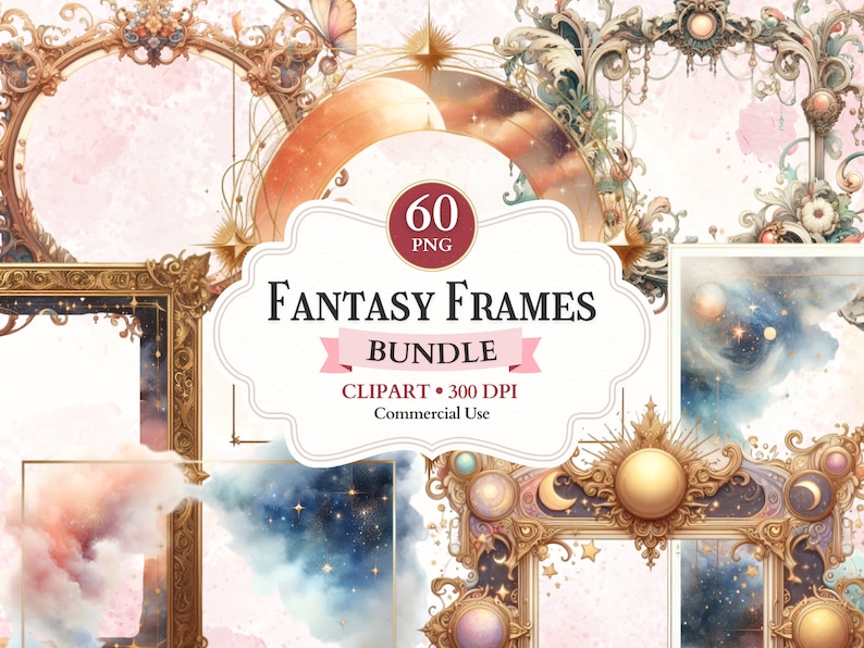 Fantasy Frames Clipart Bundle, Antique Gold Frames Png, Fairy Tale ...