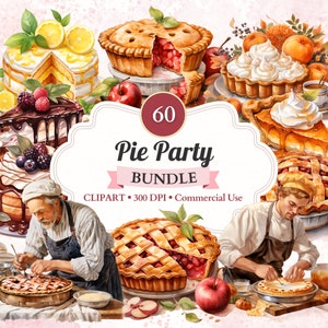 Pacote de clipart de festa de torta, clipart doce, sobremesa tradicional, torta de abóbora, torta de maçã, torta tradicional, imagem de padaria