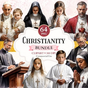 Cristianismo Clipart Bundle, Nun Graphics, Holy Man, Priest, Christian Icon, Made to Worship, Praying Hands Clipart
