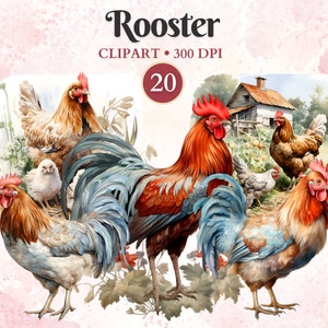 Hahn Clipart, Huhn, Aquarell Png, Tiere auf dem Bauernhof, Bauernhaus, Bauernhofleben Clipart, Transparenter Png, Sofort Download