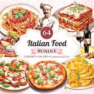 Italian Food Clipart, Bundle, Pasta Clipart, Spaghetti, Wine and Cheese, Pizza Clipart, Cooking Clipart, Food Vector, Dinner