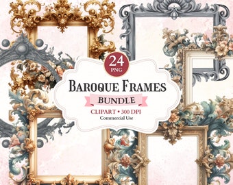 Baroque Frames Clipart Bundle, Antique Printable Frame Png to Ornate Picture, Borders Clipart, Decorative Design Elements, Invitation