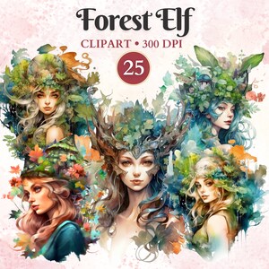 森のエルフのクリップアート、魔法の森、エルフのプリンセス、エルフの水彩画 PNG、おとぎ話のキャラクター、ファンタジーストーリー、スクラップブック