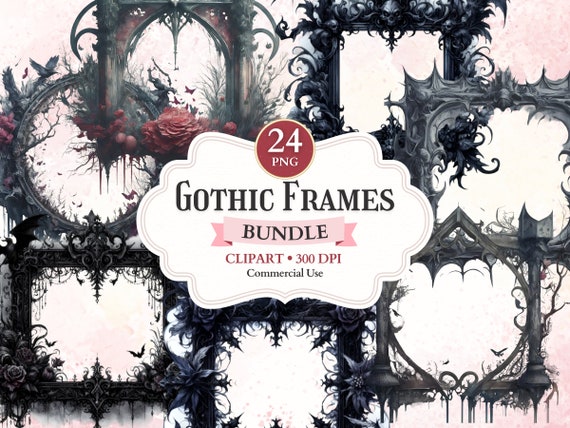 Gothic Frames Clipart Bundle, Antique Printable Frame Png to Ornate Picture, Borders Clipart, Decorative Design Elements, Invitation