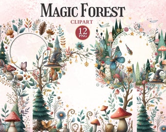 Magic Forest Frame Clipart, Printable Greenery Frame Png, Fantasy Enchanted Forest Border, Nature Woodland Wreath, Sublimation Design