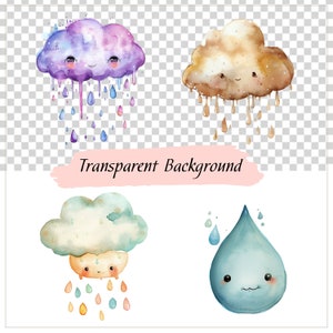 Rain Clipart, Rainy Day, Cloud Watercolor, Kawaii Weather, Cloud Png ...