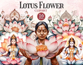 Lotus Flower Clipart, Indian Wedding Clipart, Lord Ganesha, Lotus Vector, Hindu Deity, Happy Diwali, Hinduism, Hindu Art