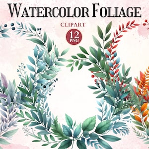 Watercolor Foliage Frame Clipart, Botanical Leaves Border, Printable Photo Frame Png, Nature Greenery Wreath, Ornate Wedding Invitation