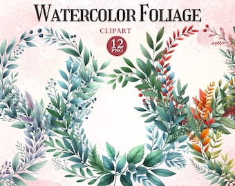 Watercolor Foliage Frame Clipart, Botanical Leaves Border, Printable Photo Frame Png, Nature Greenery Wreath, Ornate Wedding Invitation