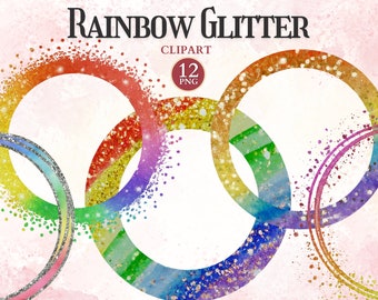 Rainbow Glitter Frame Clipart, Printable Gold Photo Frames Png, Picture Ornament, Decorative Borders, Sublimation Design, Wedding Invitation