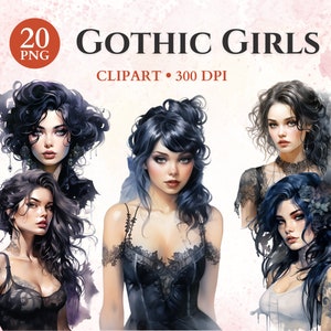 Clipart filles gothiques, Clipart fille gothique, Clipart Goth, Clipart gothique, Diva Glamour, Pages de journal indésirable, Png transparent, téléchargement immédiat