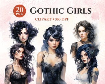 Gothic Mädchen Clipart, Goth Mädchen Clipart, Goth Clipart, Gothic Clipart, Diva Glamour, Junk Journal Seiten, Transparenter Png, Instant Download