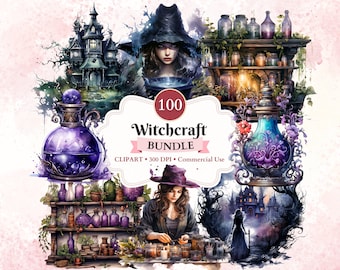 Clipart czarownictwa, zestaw, czarownica png, czarownice, apteka, czary, efemeryda, okultyzm, mistyczny, bajkowy, magiczna fantastyka, zastosowanie komercyjne