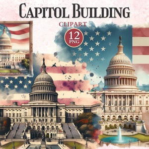 Clipart del Campidoglio, Washington DC, Skyline di Washington, Silhouette della città, Clipart bandiera USA, Governo degli Stati Uniti, Simbolo americano