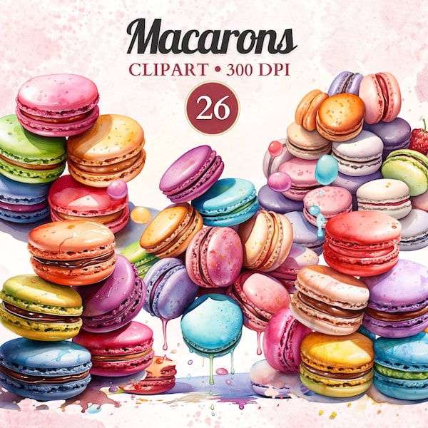 Clipart macarons, macarons png, illustration de macaron Français, dessert, bonbons, aquarelle png, png transparent, téléchargement immédiat