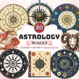 Astrology Clipart Bundle, Horoscope, Zodiac Sign, Constellation, Wheel, Star Sign, Space, Universe, Celestial, Mystical