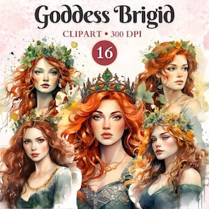 Goddess Brigid Clipart, Celtic Clipart, Divine Feminine, Pagan Symbol, St Patrick's Day, Mythology, Goddess Vector Art