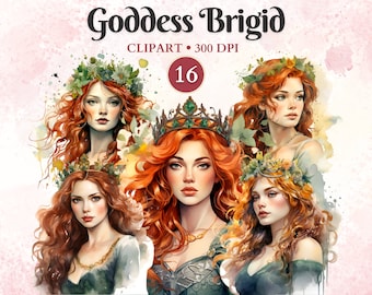 Diosa Brigid Clipart, Clipart Celta, Divina Femenina, Símbolo Pagano, Día de San Patricio, Mitología, Diosa Vector Art