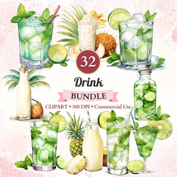Drink Clipart, Bundle, Cocktail Clipart, Cocktail Png, Cocktail Vector, Pina Colada, Mojito, Alcohol Clipart, Summer